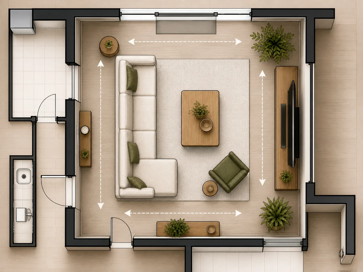 2D furniture layout for a living room