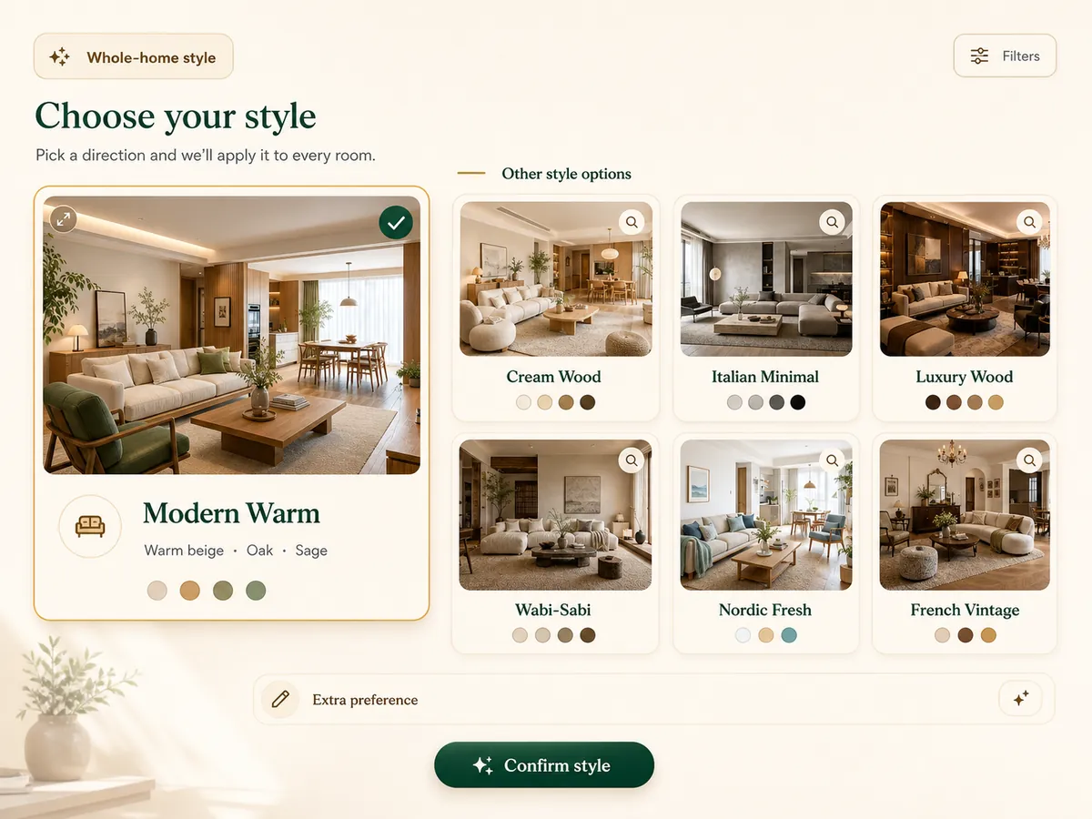 Room style selection interface